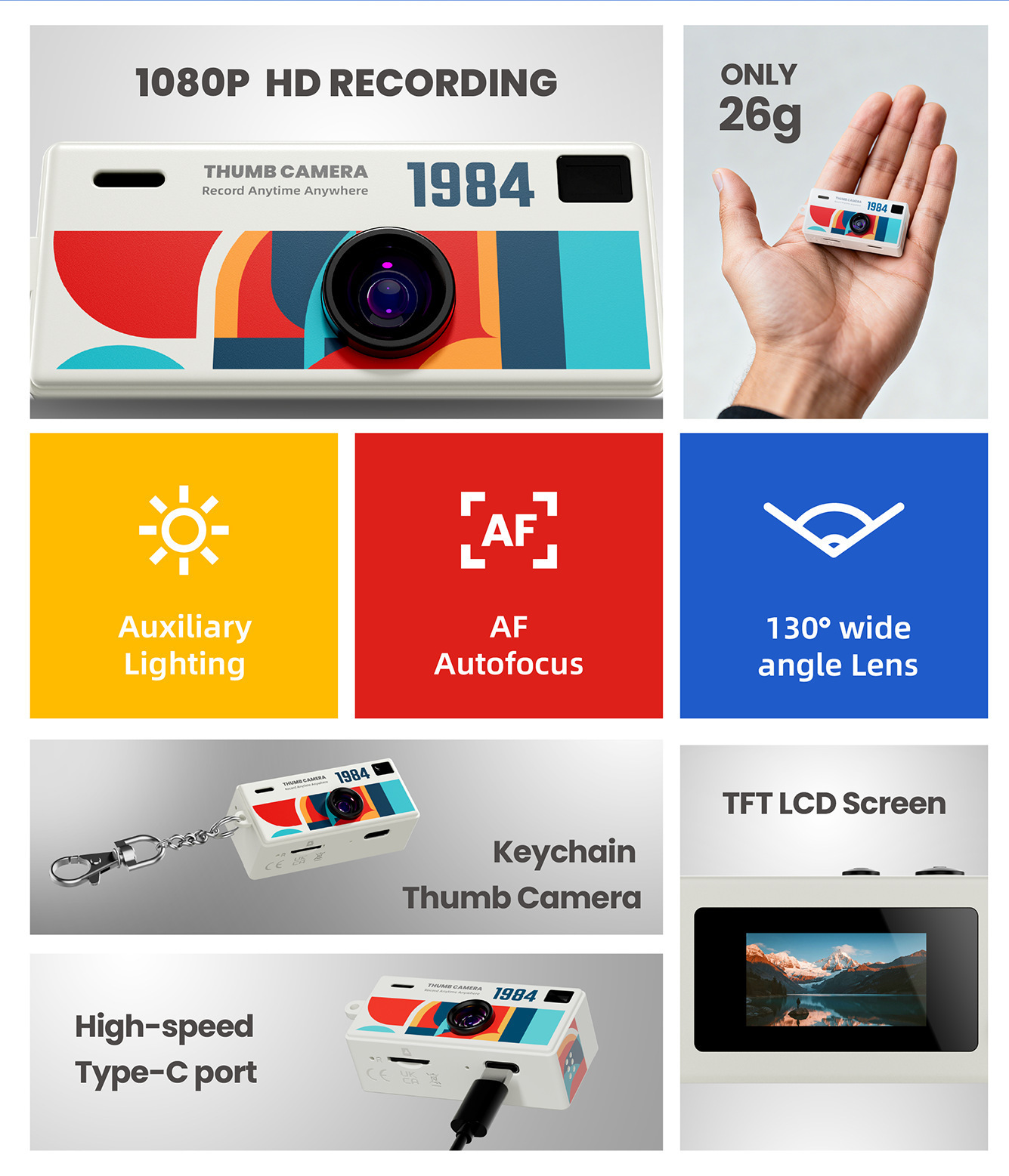 2026 New  Backpack Pendant 1080P HD TF Card ABS Material Portable Digital Camera Screen Student Party Mini Thumb Camera