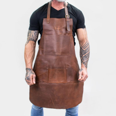 Hot Sale Fashion Customized logo Men's High Quality PU Water Proof Double Layer Apron New Work Apron with Leather Belt