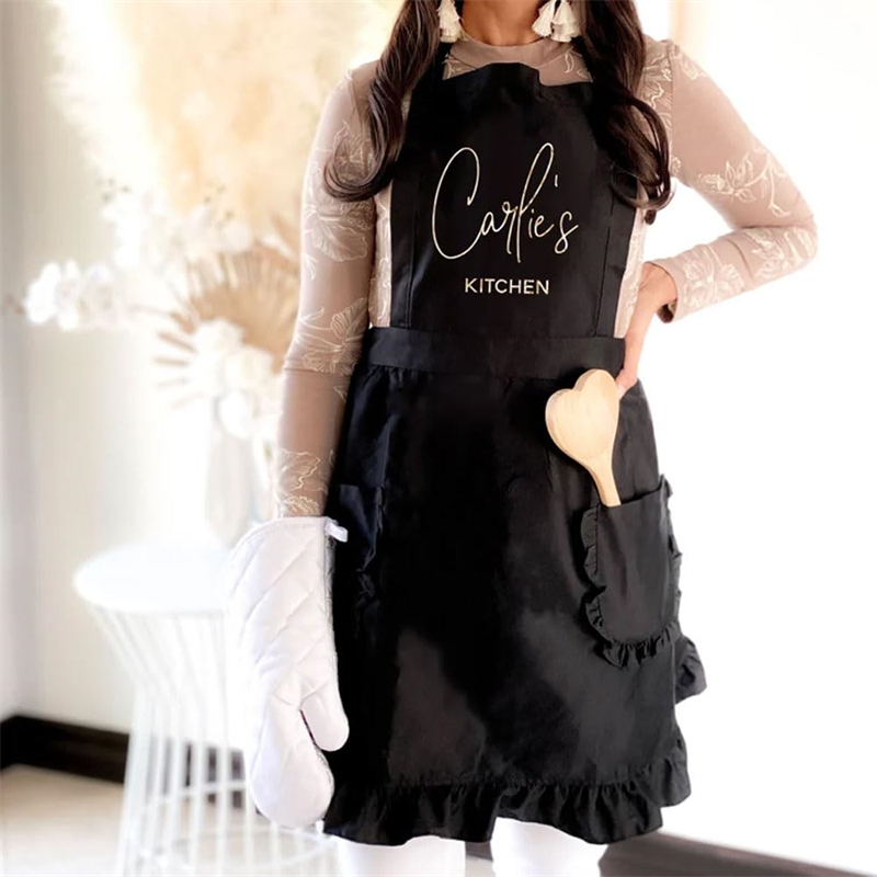Ruffled White Apron Kitchen 100% Cotton Nail Tech Pink Aprons With Logo Custom in Cotton Apron for Woman Nail Techs