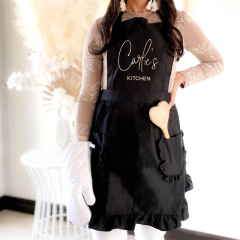Ruffled White Apron Kitchen 100% Cotton Nail Tech Pink Aprons With Logo Custom in Cotton Apron for Woman Nail Techs