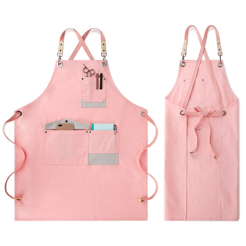 Japanese Style Pink Cotton Apron for Nail Art Beauty Salon Baking Tea Shop Custom Logo Work Clothes for Internet Red Design Home