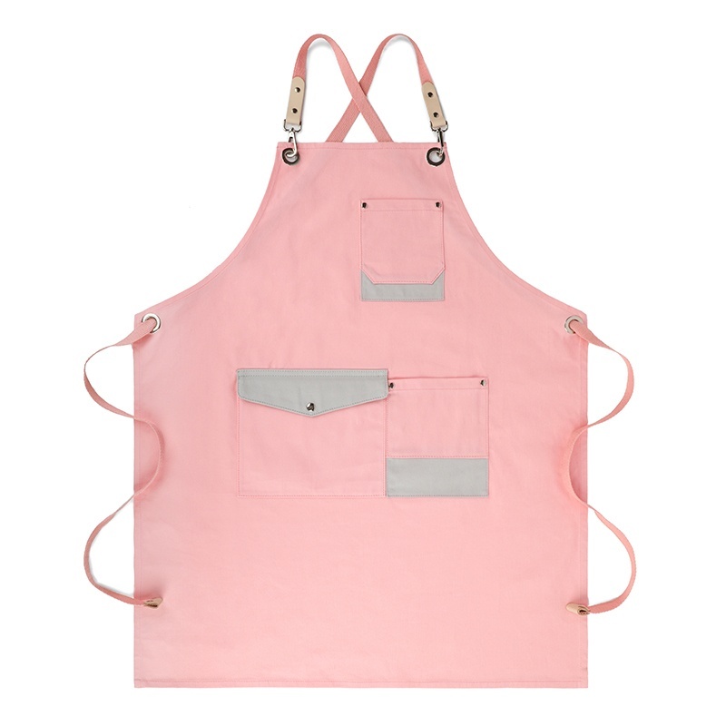 Japanese Style Pink Cotton Apron for Nail Art Beauty Salon Baking Tea Shop Custom Logo Work Clothes for Internet Red Design Home