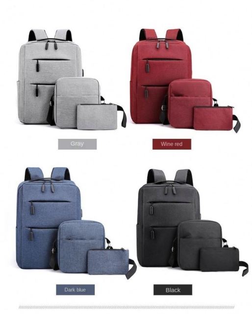 Factory Direct Wholesale New Leisure Student Computer Backpack Set Laptop Bag 3 Piece Set USB Backpack Three Piece Set