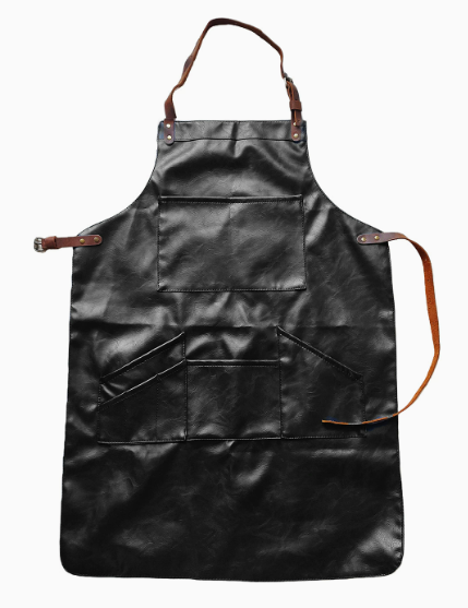 Hot Sale Fashion Customized logo Men's High Quality PU Water Proof Double Layer Apron New Work Apron with Leather Belt