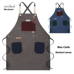 Custom Printed Retro Oil Wax Canvas Logo Barista Gardener Baking Bar Art Student Bib Sleeved Apron for Cleaning Made of Cotton