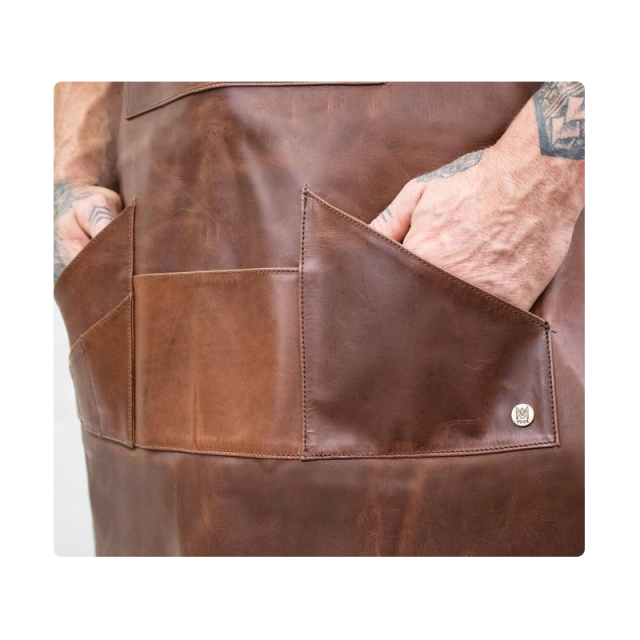 Hot Sale Fashion Customized logo Men's High Quality PU Water Proof Double Layer Apron New Work Apron with Leather Belt