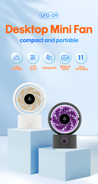 2026 New Mini USB Desk Fan Quiet Rechargeable Cooling Fan with Digital Display for Office Home