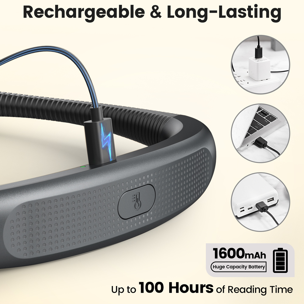 Glocusent 2026 New Reading Book Light Neck Light USB Rechargeable with 5 Colors Stepless Dimming