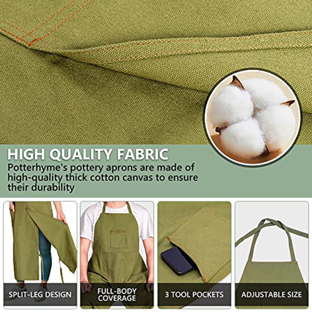 Everyday Use Comfortable Canvas Bib Potstery Studio Work Apron Washable Canvas Split Leg Sleeveless Reusable
