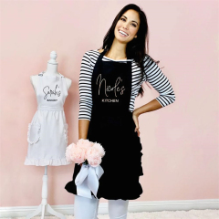 Ruffled White Apron Kitchen 100% Cotton Nail Tech Pink Aprons With Logo Custom in Cotton Apron for Woman Nail Techs