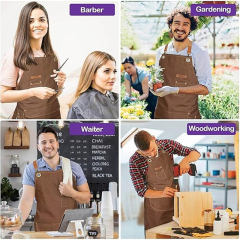 Canvas Durable Multi Pocket Design Work Apron Adjustable Cross for Barista Artist Gardener and Restaurant Staff