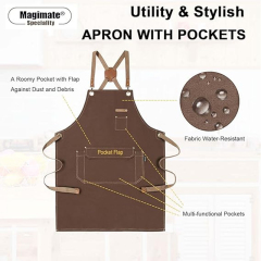 Canvas Durable Multi Pocket Design Work Apron Adjustable Cross for Barista Artist Gardener and Restaurant Staff