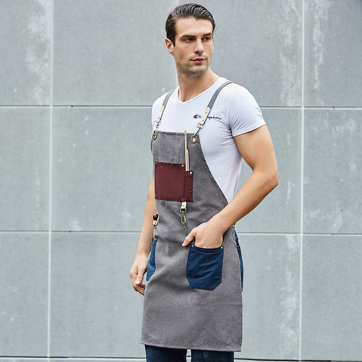Custom Printed Retro Oil Wax Canvas Logo Barista Gardener Baking Bar Art Student Bib Sleeved Apron for Cleaning Made of Cotton