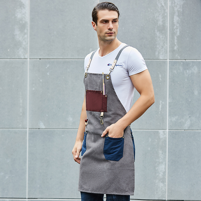 Custom Printed Retro Oil Wax Canvas Logo Barista Gardener Baking Bar Art Student Bib Sleeved Apron for Cleaning Made of Cotton