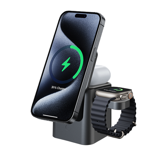2026 3 in 1 Wireless Charger Station 15w 3 in 1 Foldable Cube Rotating Wireless Charger Magnetic Charging Holder for iPhone