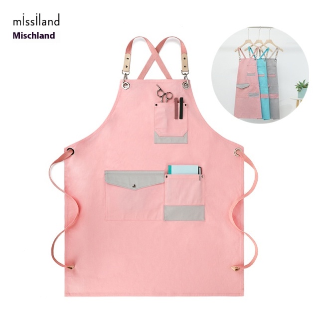 Japanese Style Pink Cotton Apron for Nail Art Beauty Salon Baking Tea Shop Custom Logo Work Clothes for Internet Red Design Home