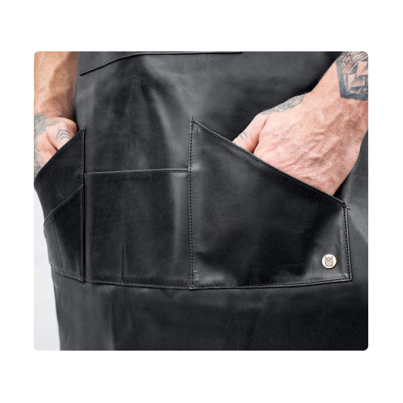 Hot Sale Fashion Customized logo Men's High Quality PU Water Proof Double Layer Apron New Work Apron with Leather Belt