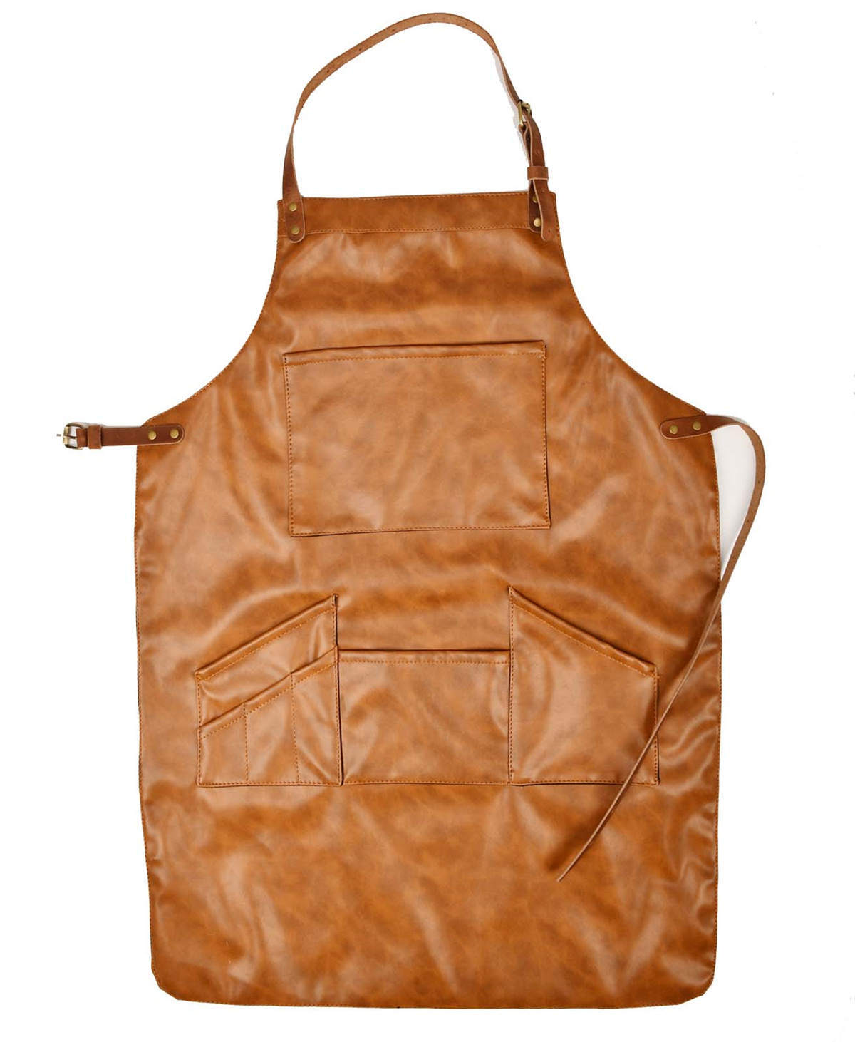 Hot Sale Fashion Customized logo Men's High Quality PU Water Proof Double Layer Apron New Work Apron with Leather Belt