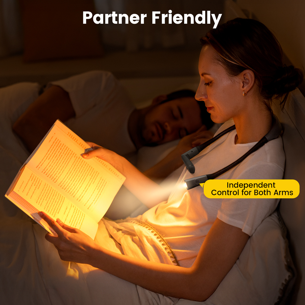 Glocusent 2026 New Reading Book Light Neck Light USB Rechargeable with 5 Colors Stepless Dimming