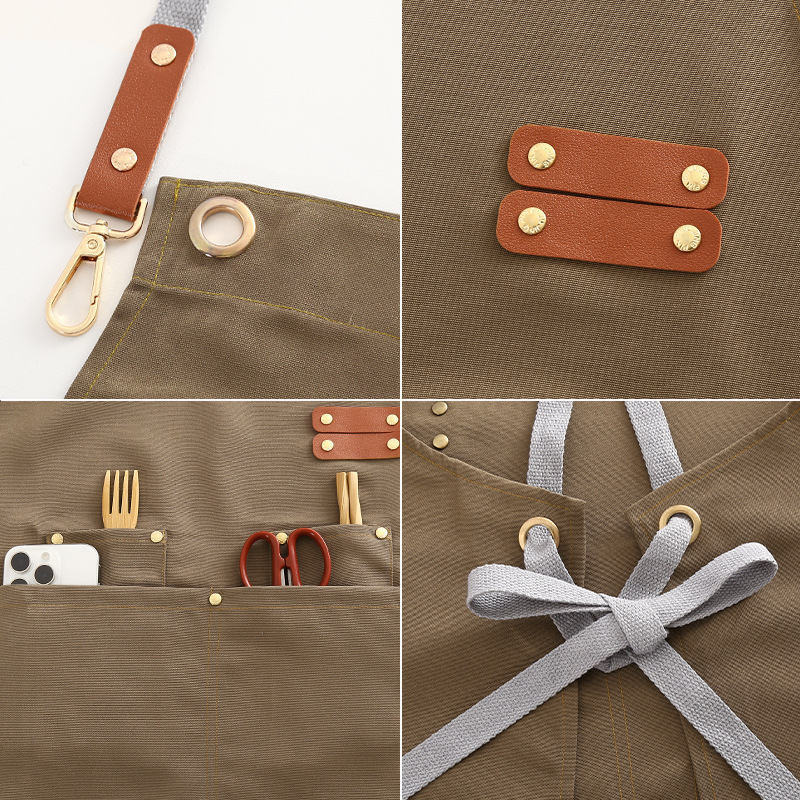 Customized Commercial Advertising Water Oil Resistant Canvas Cross Back Chef Kitchen Cooking Aprons with Pockets for Cleaning