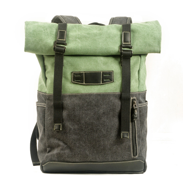 Leather Backpack for Men Waxed Canvas Shoulder Rucksack for Travel School
