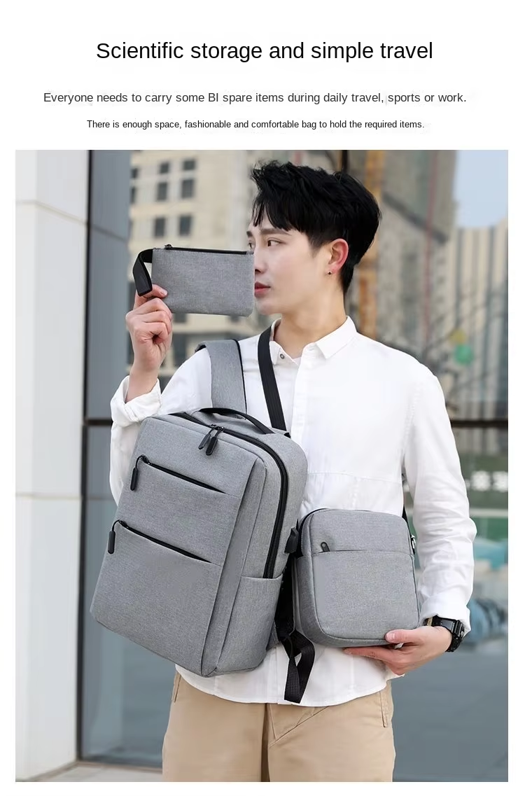 Factory Direct Wholesale New Leisure Student Computer Backpack Set Laptop Bag 3 Piece Set USB Backpack Three Piece Set