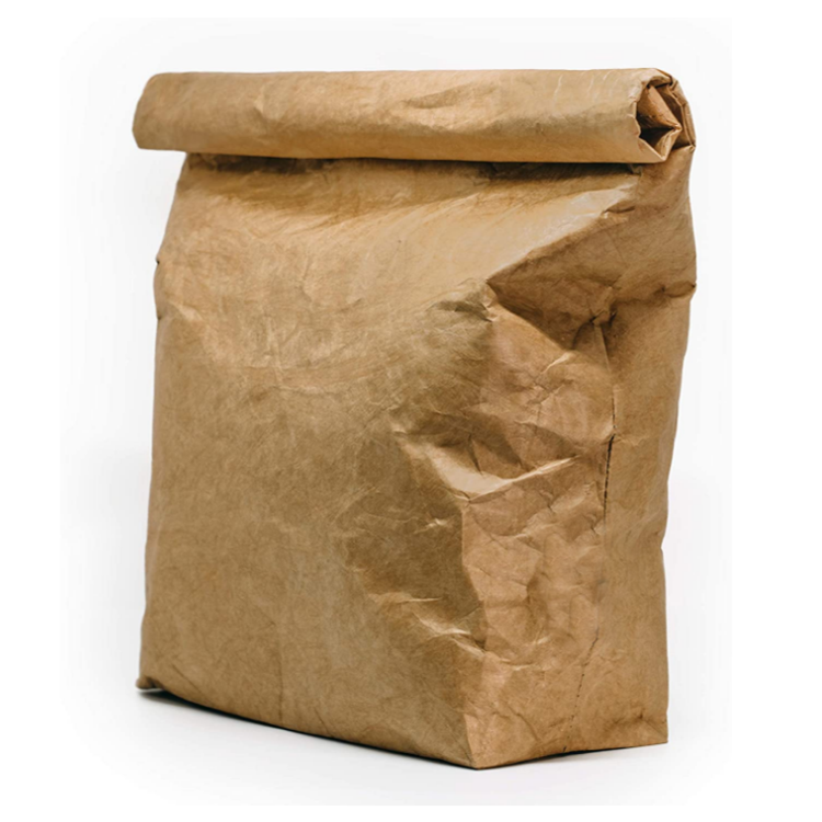 Waterproof Kraft Paper Food Carrier Bag Insulated Brown Tyvek Paper Lunch Bag with Roll Cover for Women Man