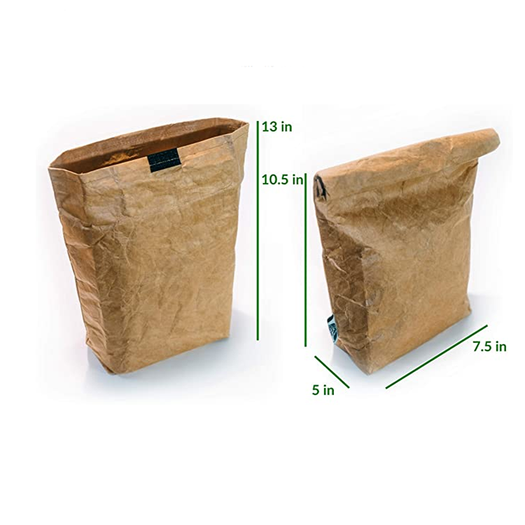 Waterproof Kraft Paper Food Carrier Bag Insulated Brown Tyvek Paper Lunch Bag with Roll Cover for Women Man