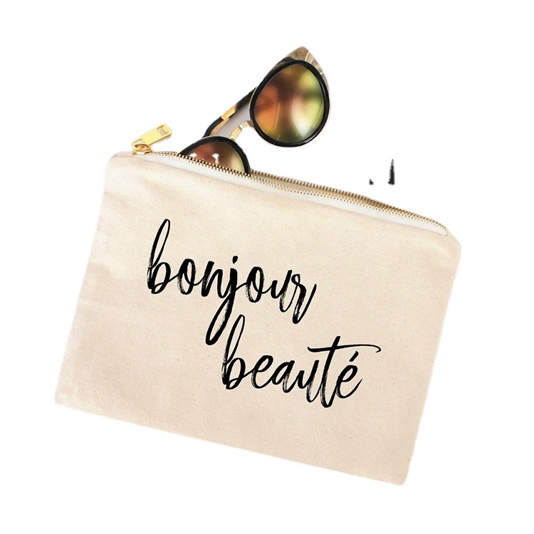 Wholesale Custom Printed Sublimation Blank Organic Cotton Canvas Cosmetic Makeup Pouch Beauty Make up Zipper Bag for Travel
