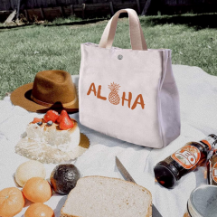 High Quality Custom logo Recyclable Cotton Picnic Insulated Lunch Cooler Bag