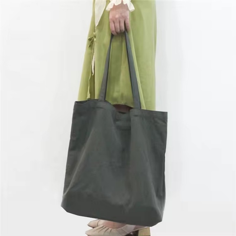 Wholesale Recycled Heavy Duty Canvas Tote Bag Letter Pattern Long Ribbon Rope Customized Offset Print Medium Screen Plain Cotton