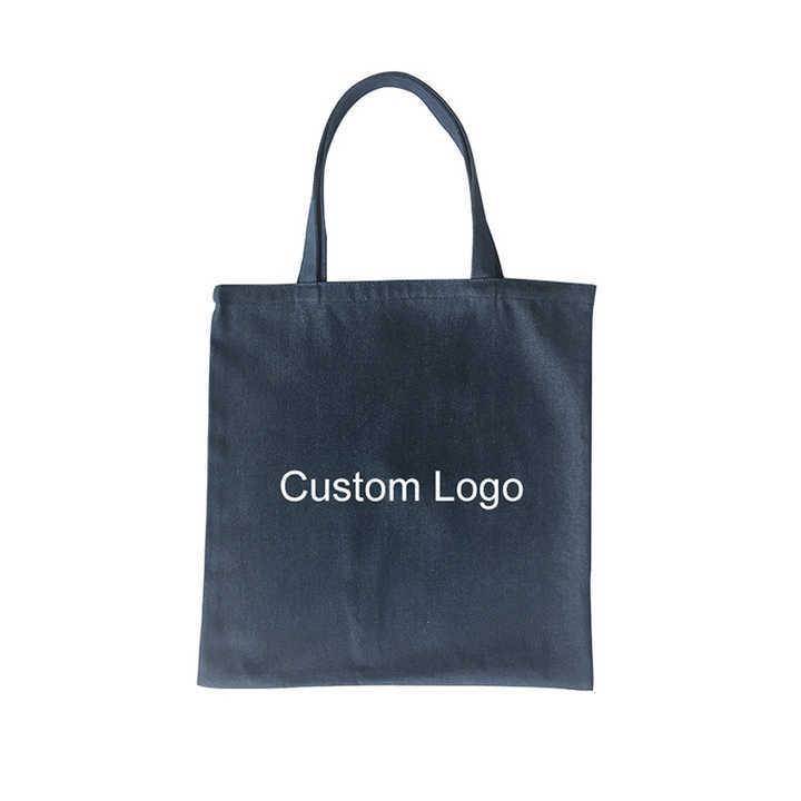 Promotional Custom Logo Fashion Reusable Foldable Washable Denim Shopping Tote Bag