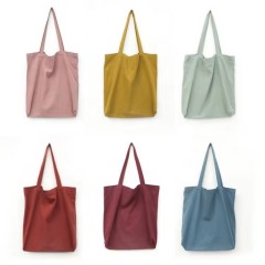 Wholesale Recycled Heavy Duty Canvas Tote Bag Letter Pattern Long Ribbon Rope Customized Offset Print Medium Screen Plain Cotton