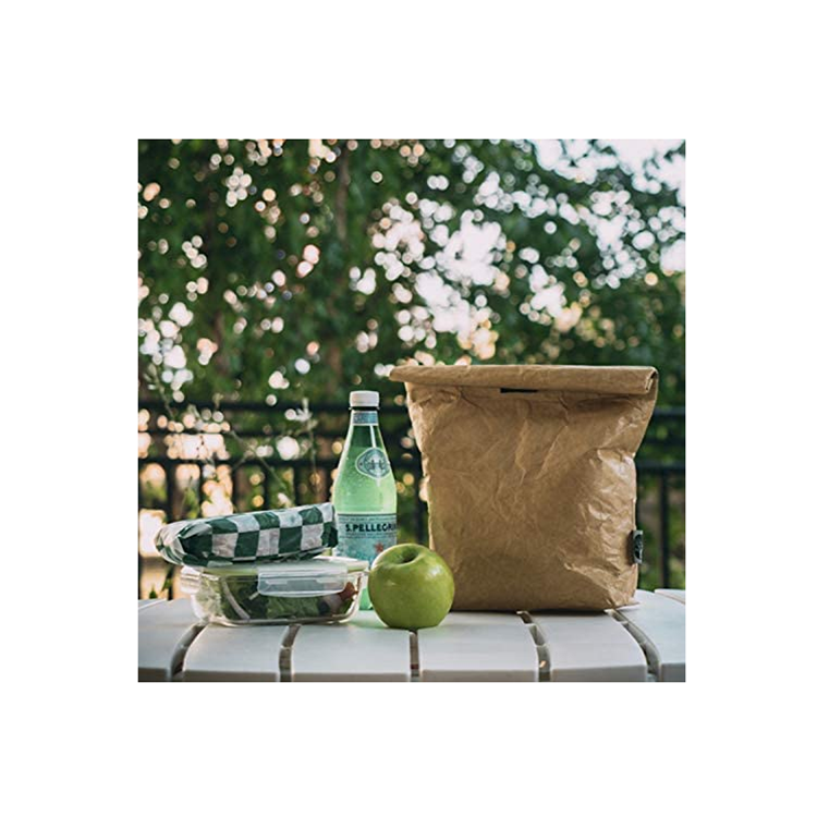 Waterproof Kraft Paper Food Carrier Bag Insulated Brown Tyvek Paper Lunch Bag with Roll Cover for Women Man