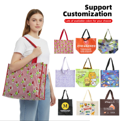 Custom Durable PP  Woven Tote Bag Eco-friendly Folding Outdoor Shopping Bag Zipper Cartoon Handled Bag for Convenient