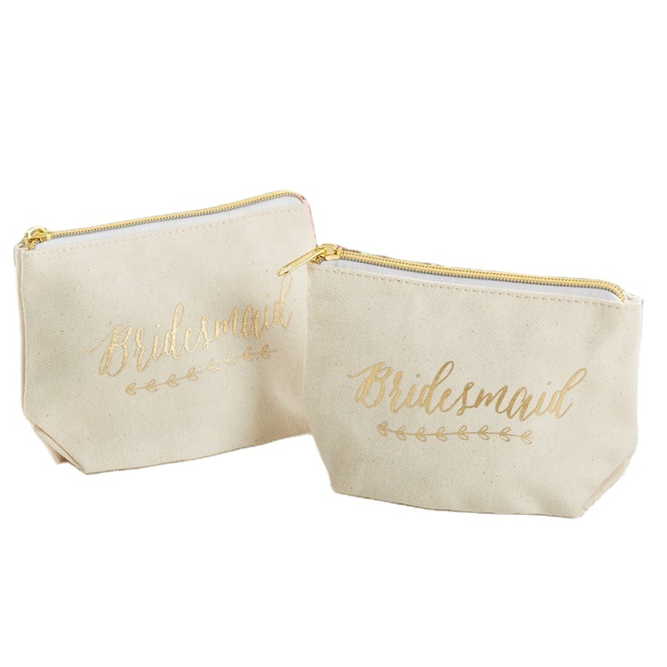 Wholesale Custom Printed Sublimation Blank Organic Cotton Canvas Cosmetic Makeup Pouch Beauty Make up Zipper Bag for Travel