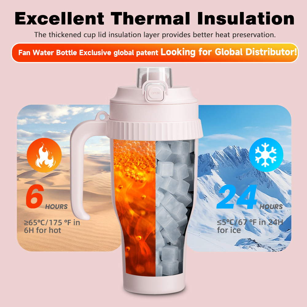 Fan Water Bottle HandFan Stainless Steel Bottle Camping  BPA Free Best Christmas Gift