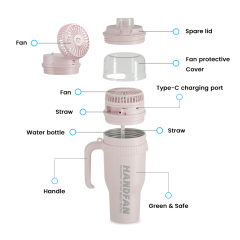 Fan Water Bottle HandFan Stainless Steel Bottle Camping  BPA Free Best Christmas Gift