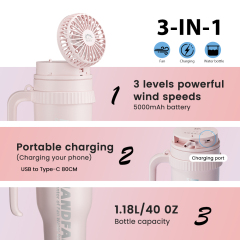 Fan Water Bottle HandFan Stainless Steel Bottle Camping  BPA Free Best Christmas Gift