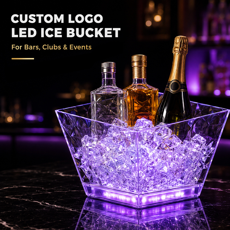 Customized 9L LED Ice Bucket Transparent Rhombic PS Nightclub Bar KTV Champagne Wine Cooler with Logo