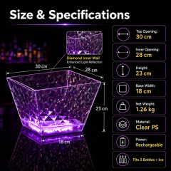 Customized 9L LED Ice Bucket Transparent Rhombic PS Nightclub Bar KTV Champagne Wine Cooler with Logo