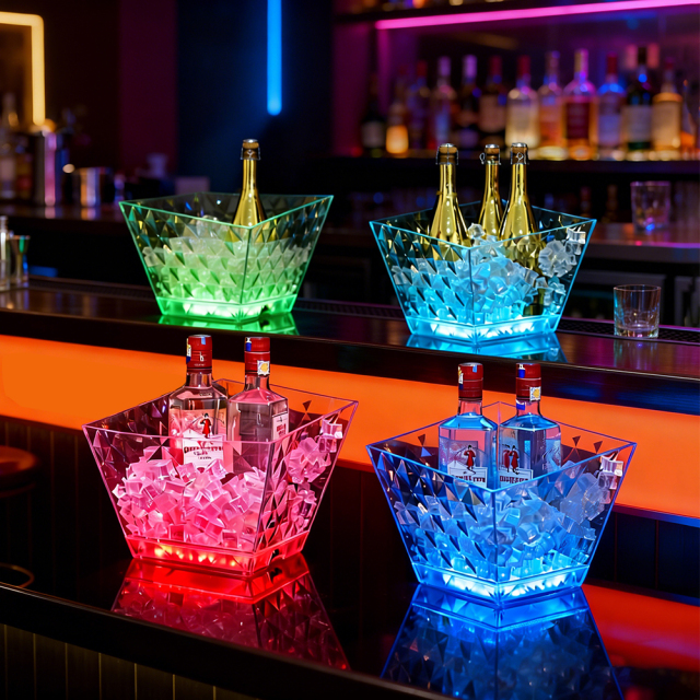 Customized 9L LED Ice Bucket Transparent Rhombic PS Nightclub Bar KTV Champagne Wine Cooler with Logo