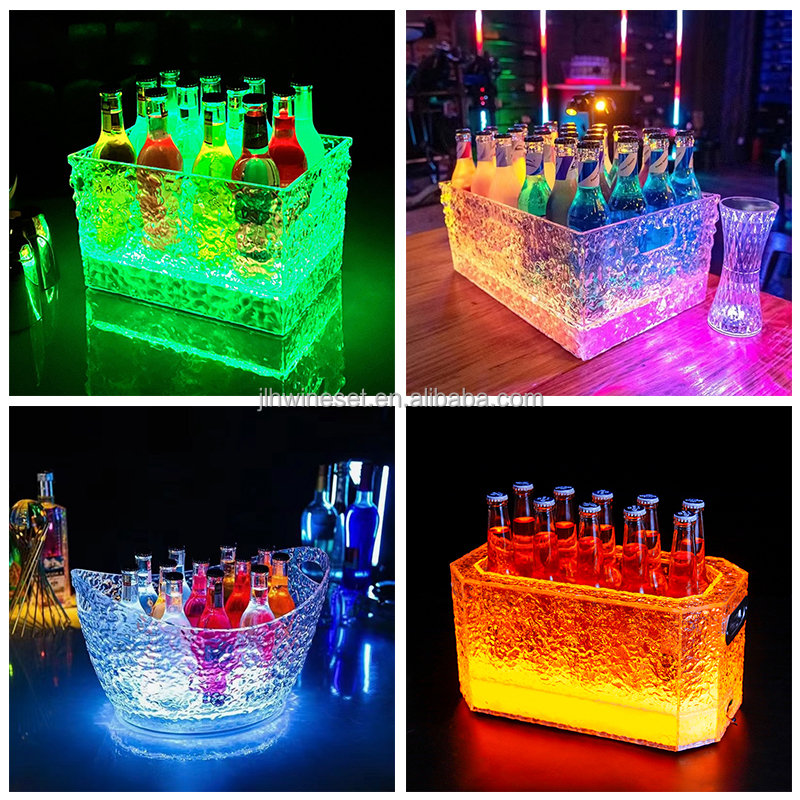 New Design JLH Luxury Eco-Friendly Waterproof Large Capacity 24 Beer RGB Lighting Durable PC Plastic Ice Bucket Model PC for