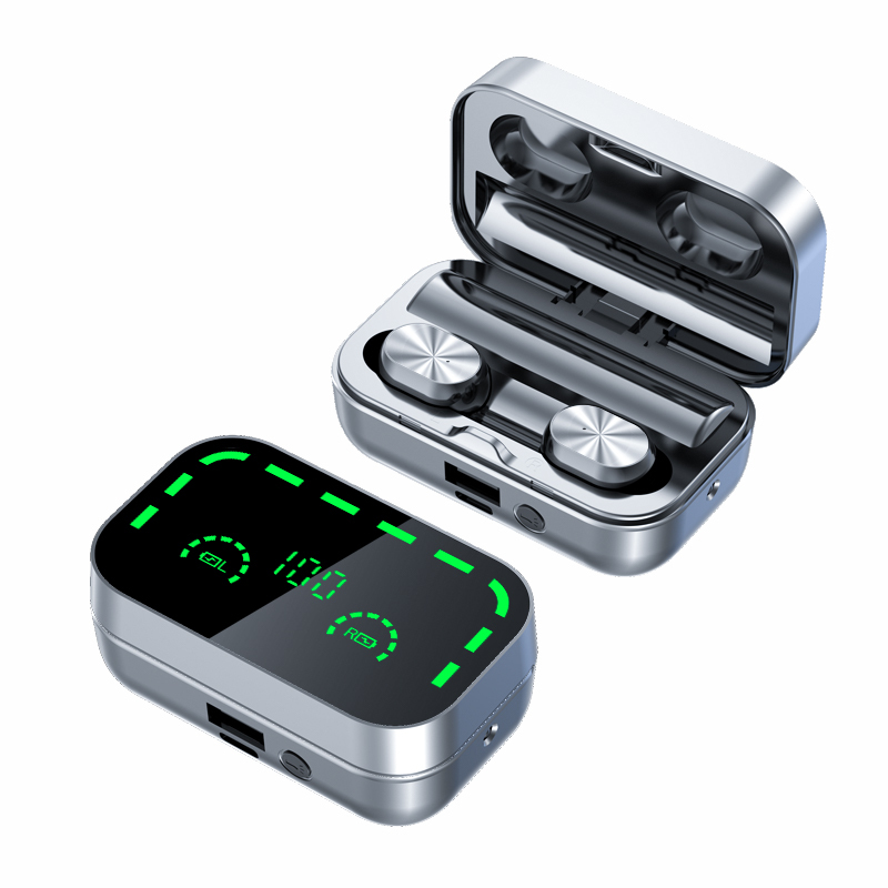 Wholesale stock with power bank mirror Headset type-c led Digital Display bluetooth earbuds tws True Wireless earphone