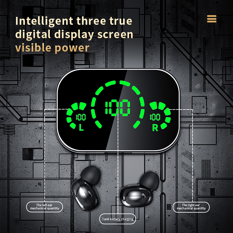 New Earbuds Wireless Bluetooth Earphone TWS Headset Large Screen Intelligent Digital Display Ear Breathing Light Headphone