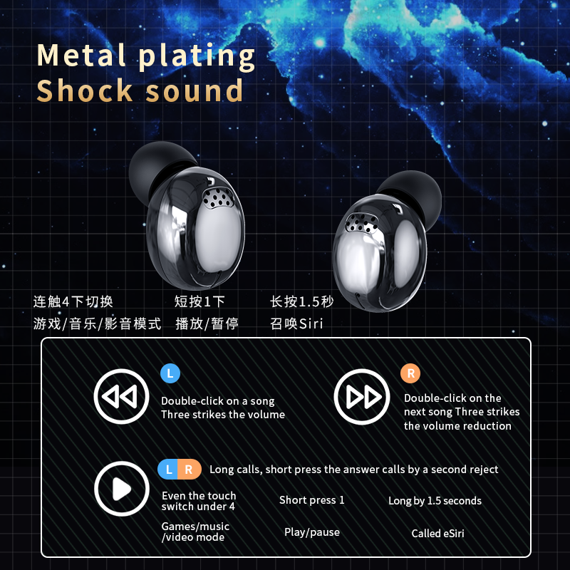 New Earbuds Wireless Bluetooth Earphone TWS Headset Large Screen Intelligent Digital Display Ear Breathing Light Headphone