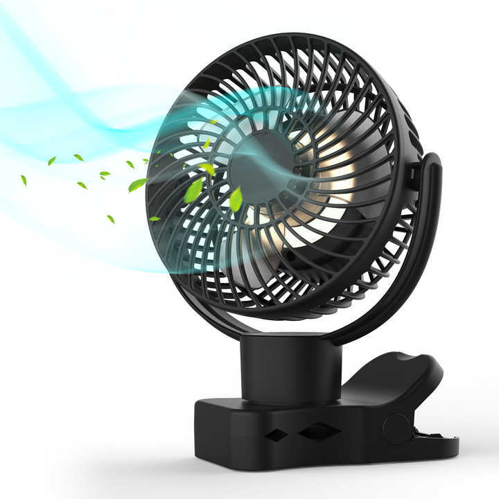 USB Rechargeable Portable Clip Fan With LED Lights for Tent Desk Office