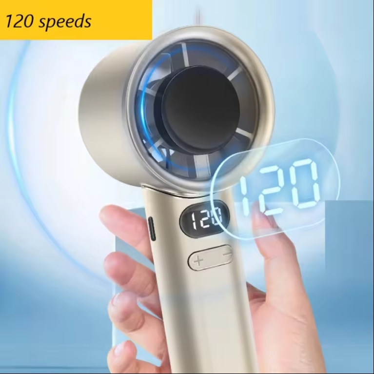 New Hand-Held Violent Turbine Small Fan Digital Display High-Speed 120-Speed Infinitely Variable Outdoor Portable Small Fan