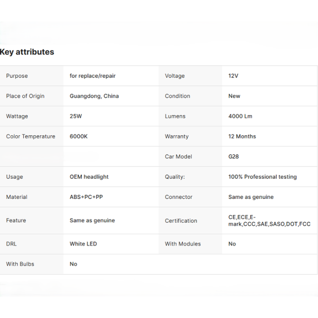 USA G28 Headlight for BMW 3 Series G28 LED 2018- 2021 Headlight OE US Standard Car Light