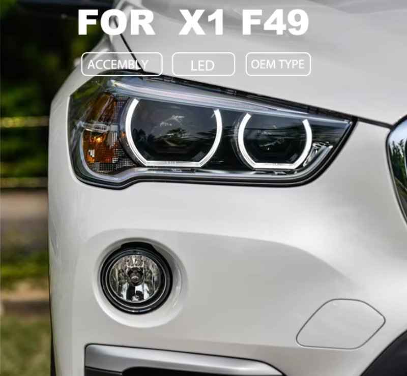 Kabeer Headlight for BMW X1 F48 F49 Headlights 2016-2019 DRL Day Running Light LED Bi Xenon Bulb Assembly